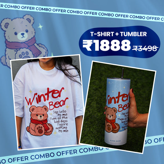 Winter Bear Tshirt + Tumbler Combo White